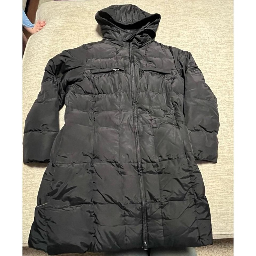 Apt. 9 Black Long Puffer Coat‎ Hooded Down Blend Jacket Women's Size L 35"